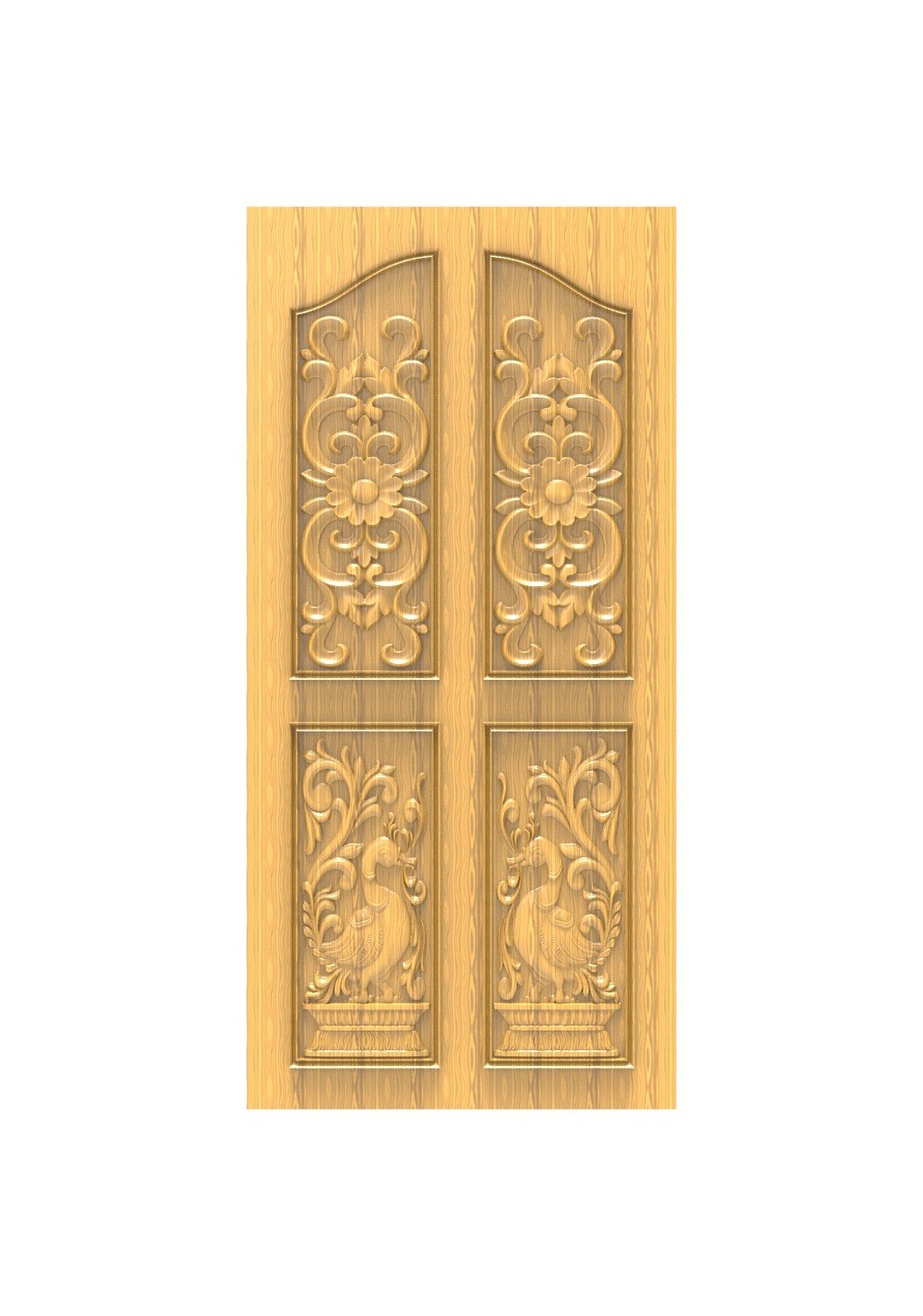 DOUBLE DOOR - 13 Elegant Swan and Floral Motif Carved Wood Panel 3D Model