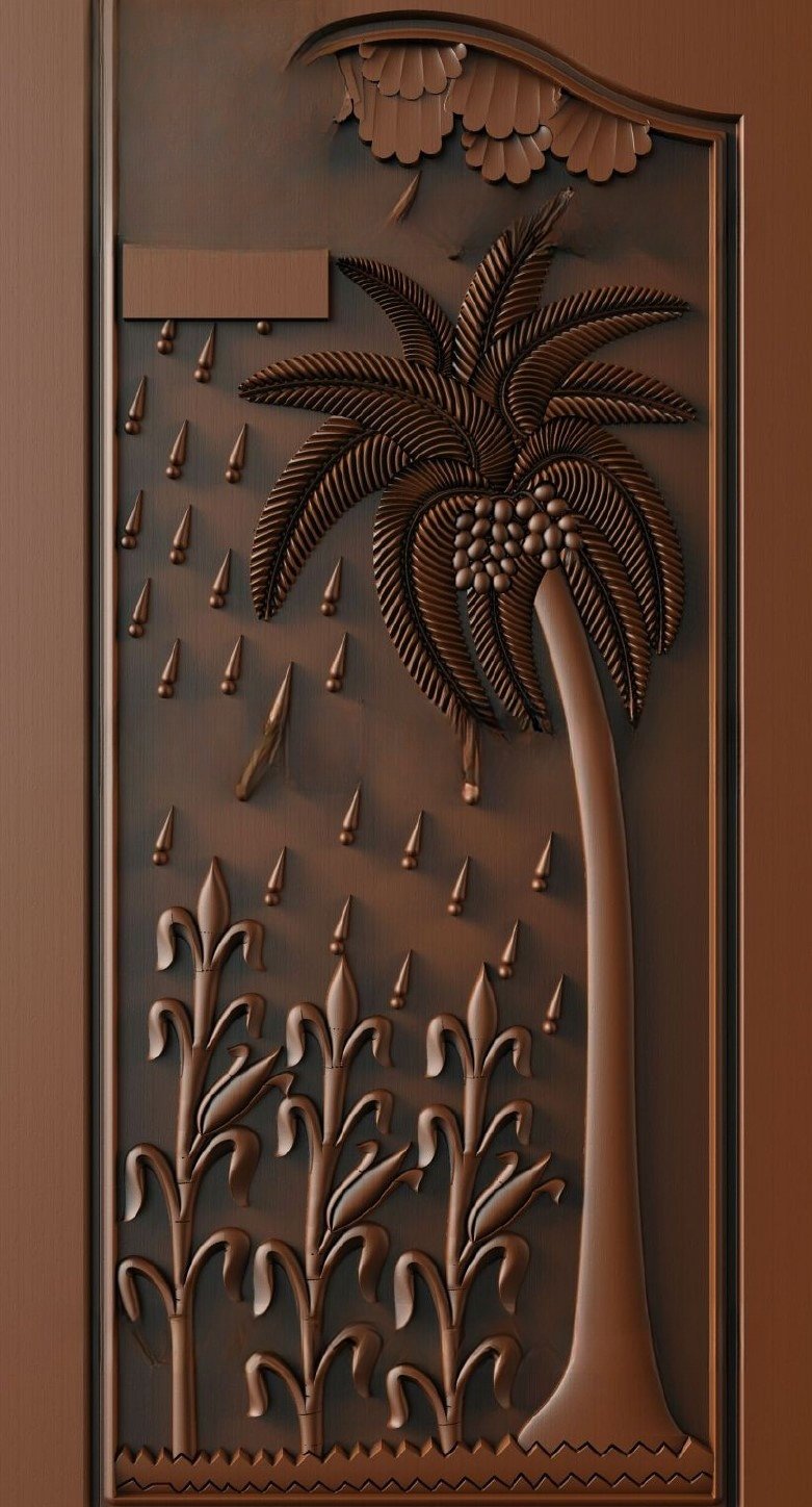 Doors - 8 Tropical Nature Palm Tree and Corn Field 3D Carved Relief Model