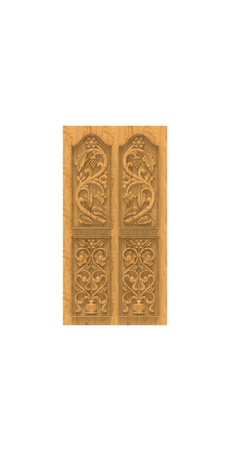 DOUBLE DOOR - 37 Elegant Floral and Vine Motif Carved Wood Panel