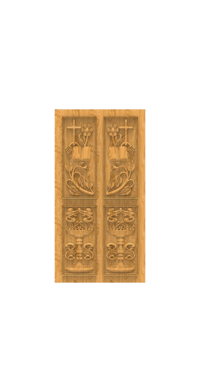 DOUBLE DOOR - 52 Christian Religious Relief Carved Wooden Door 3D Model