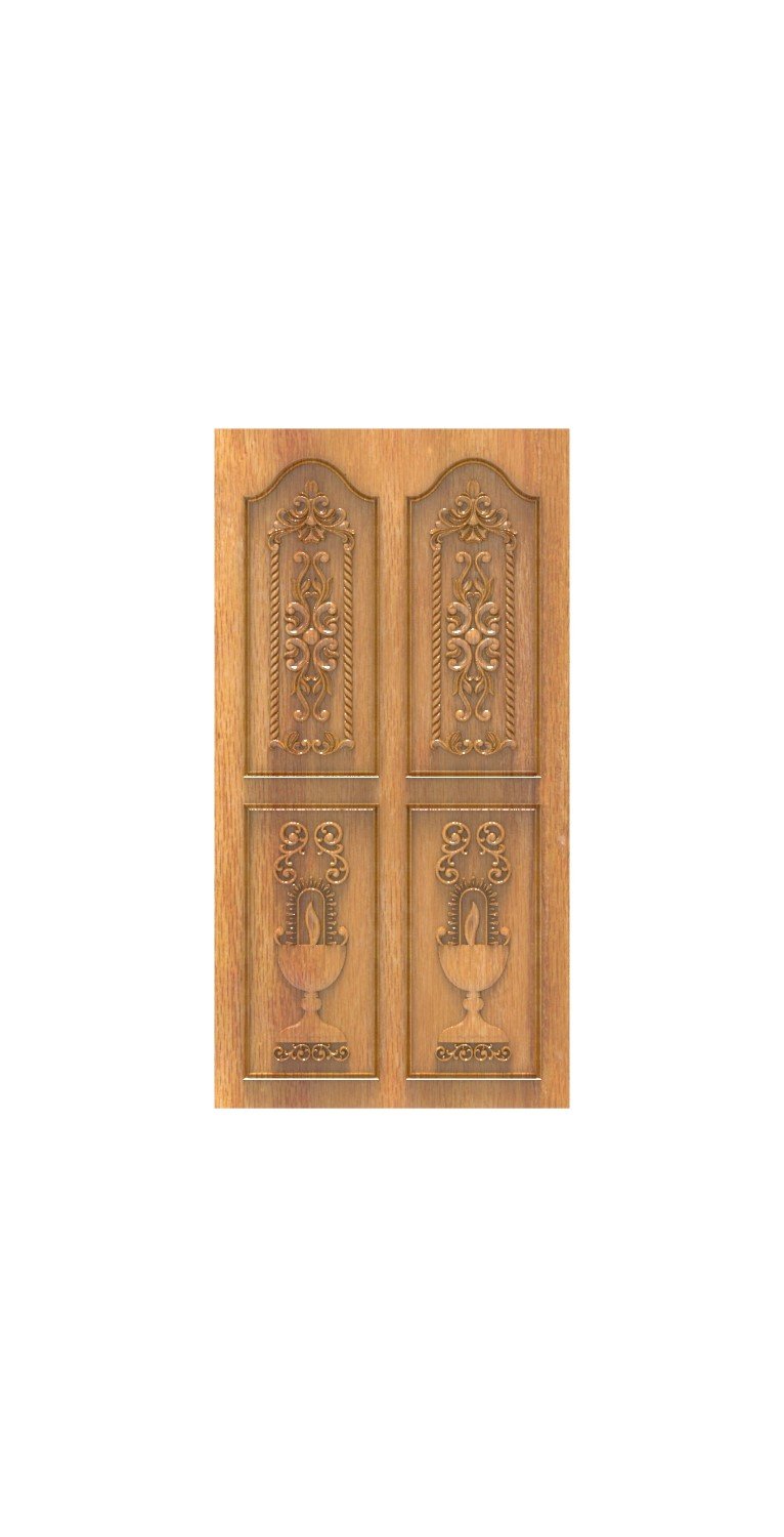 DOUBLE DOOR - 134 Traditional Diya Motif Carved Wooden Door 3D Model
