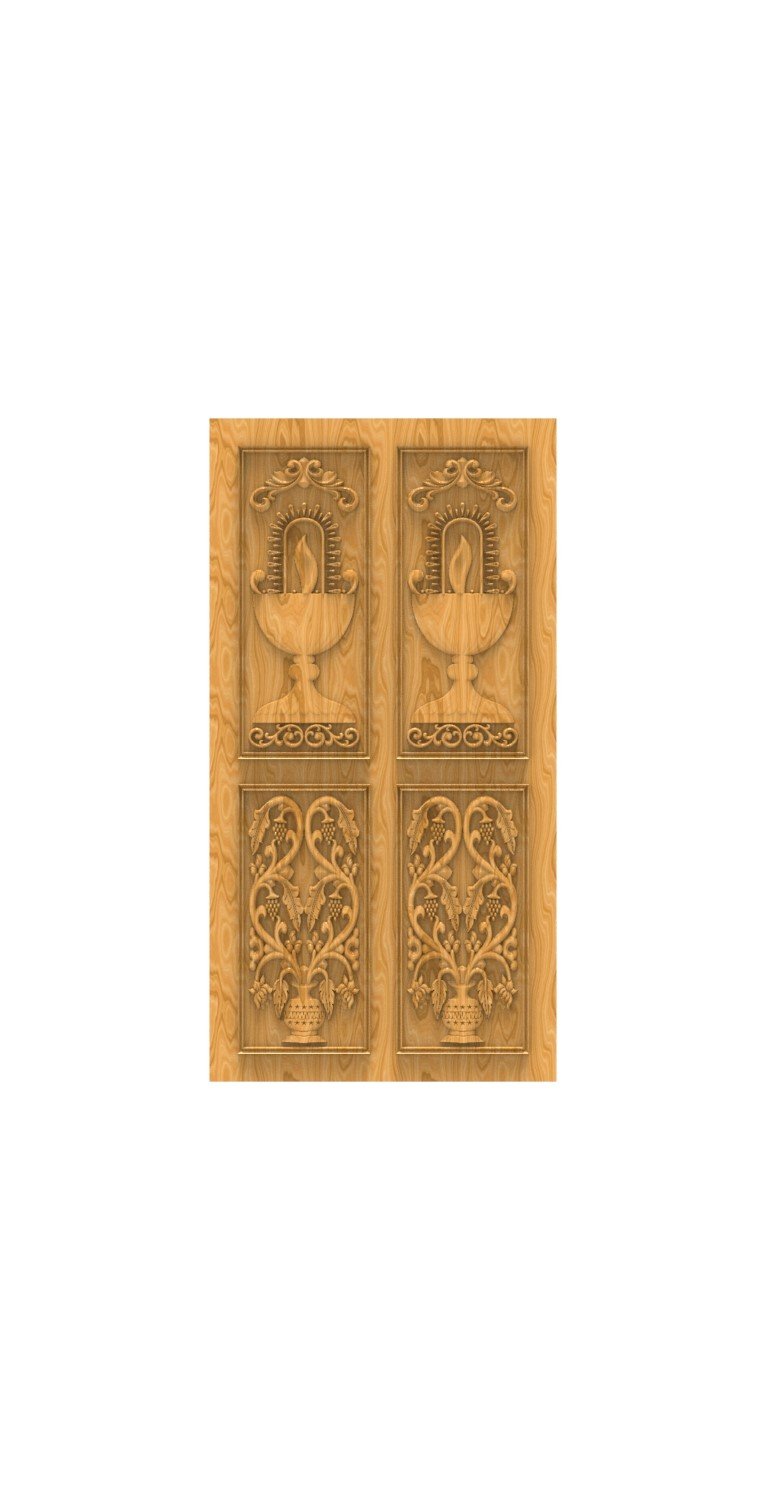 DOUBLE DOOR - 62 Traditional Diya and Floral Motif Carved 3D Model