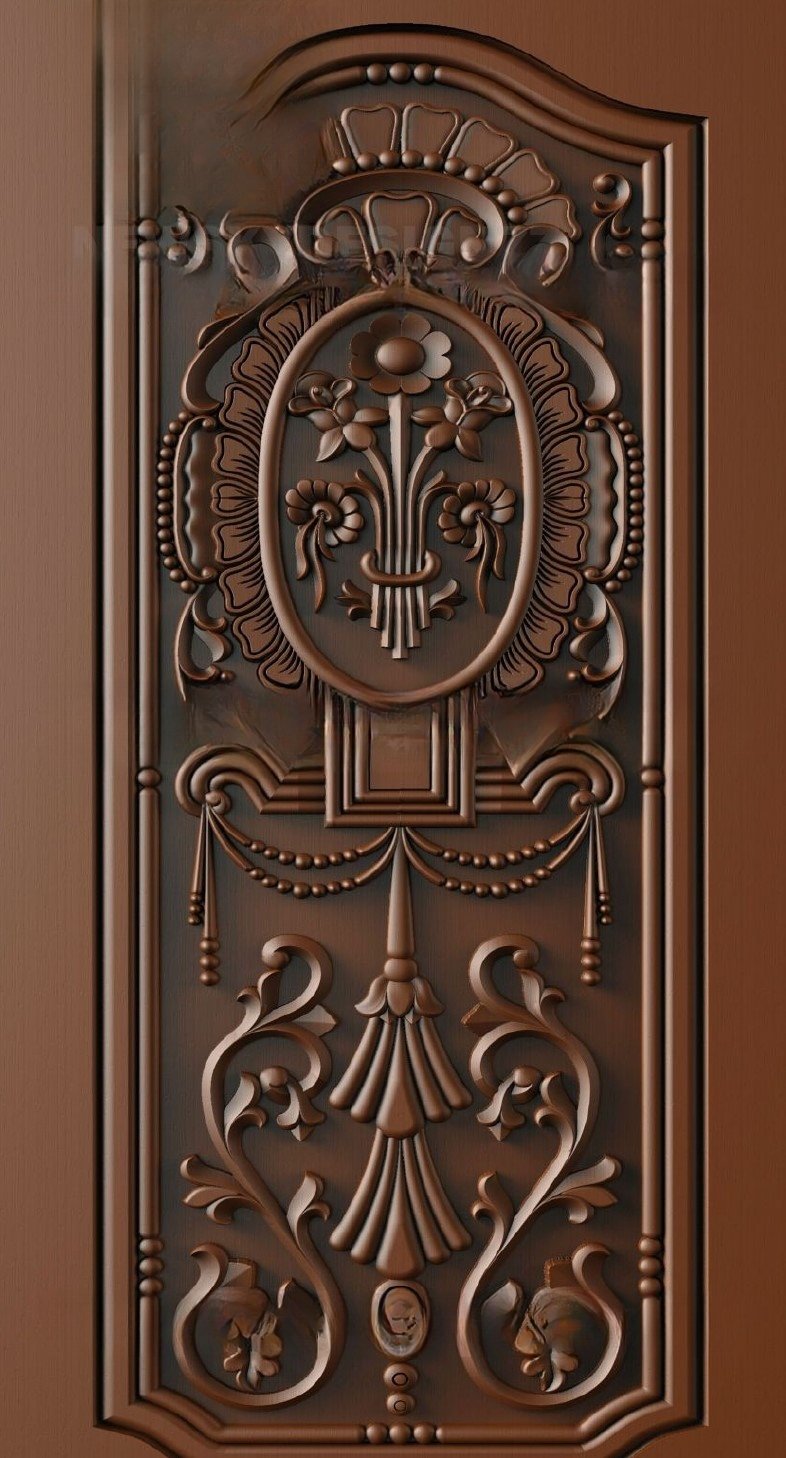 Doors - 17 Classical Floral Relief Carved Wood Door 3D Model