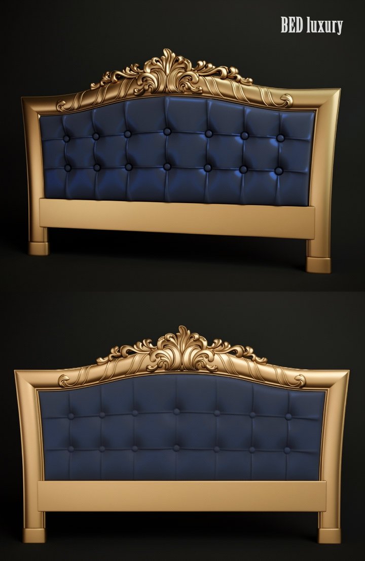 Luxury Bed Designs - A-801 Ornate Tufted Headboard 3D Relief Model