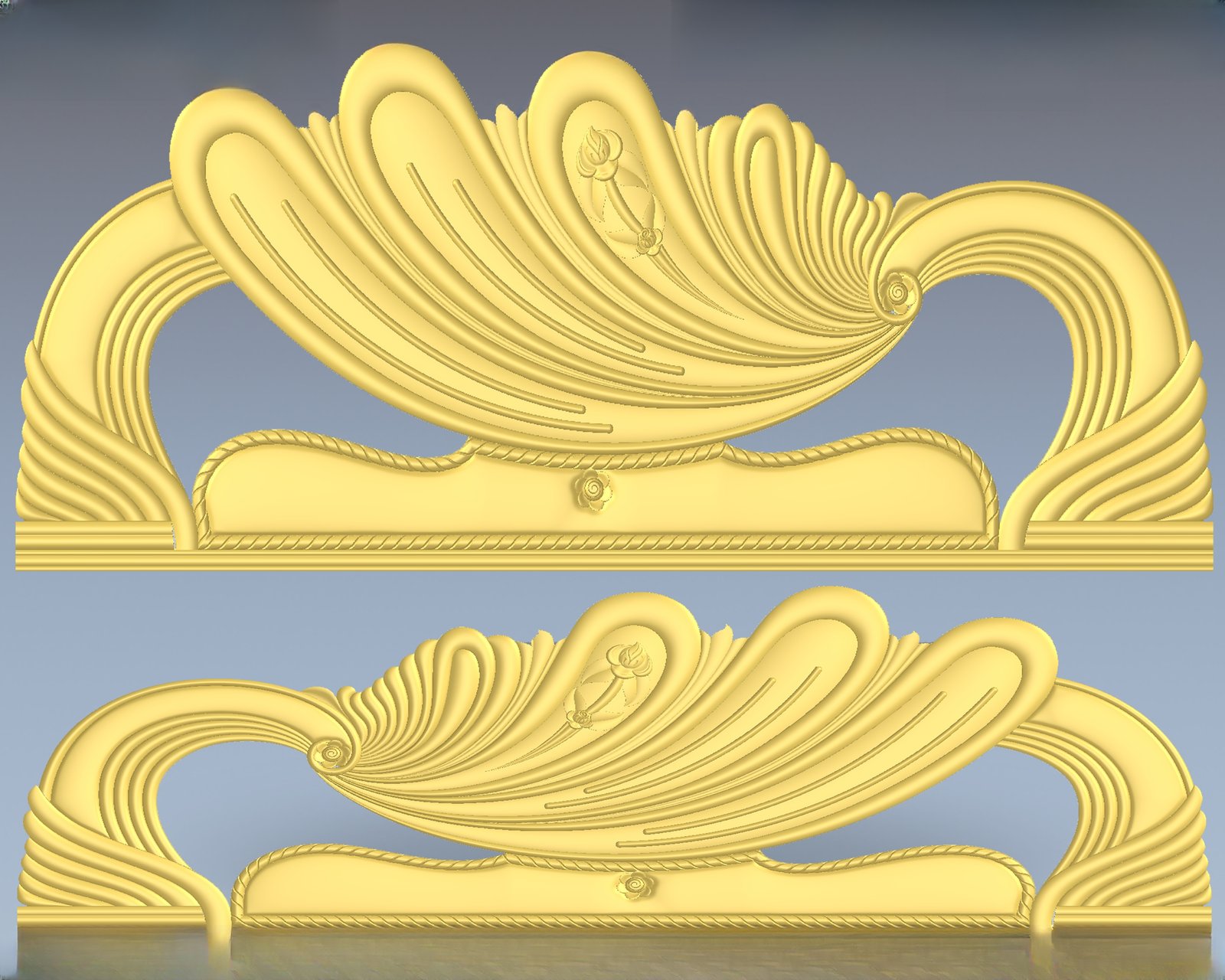 JS Bed - 70 Elegant Shell Motif Headboard Carving 3D Model