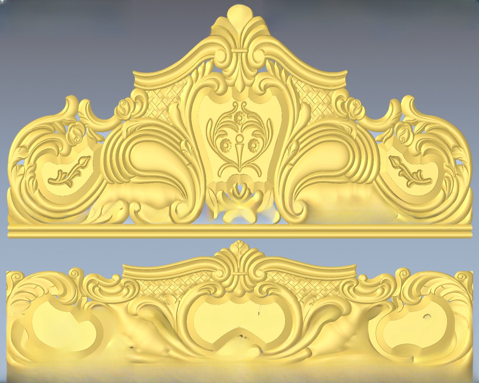 JS Bed - 72 Ornamental Baroque Bed Headboard 3D Relief Model