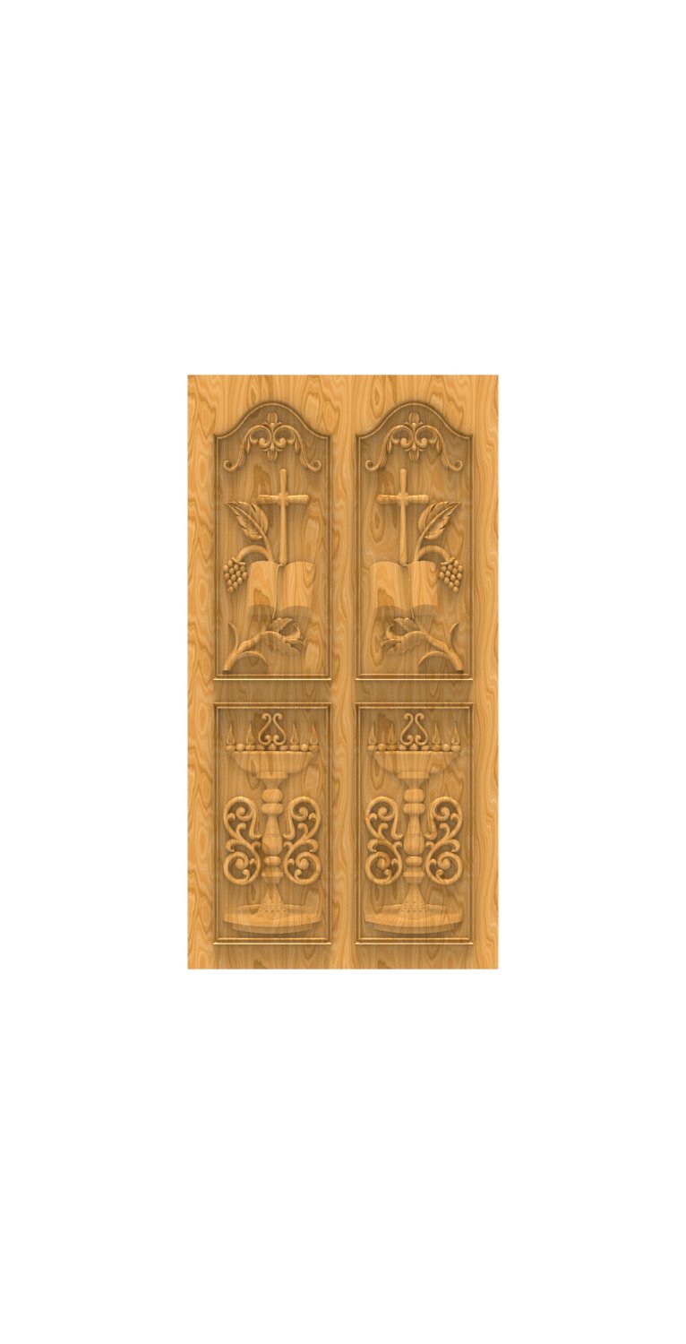 DOUBLE DOOR - 53 Religious Chalice and Cross Motif Carving Design