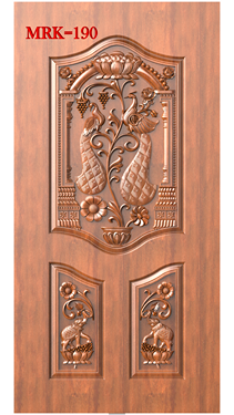 NP Door - 190 Traditional Peacock and Elephant Motif Wooden Carving 3D Model