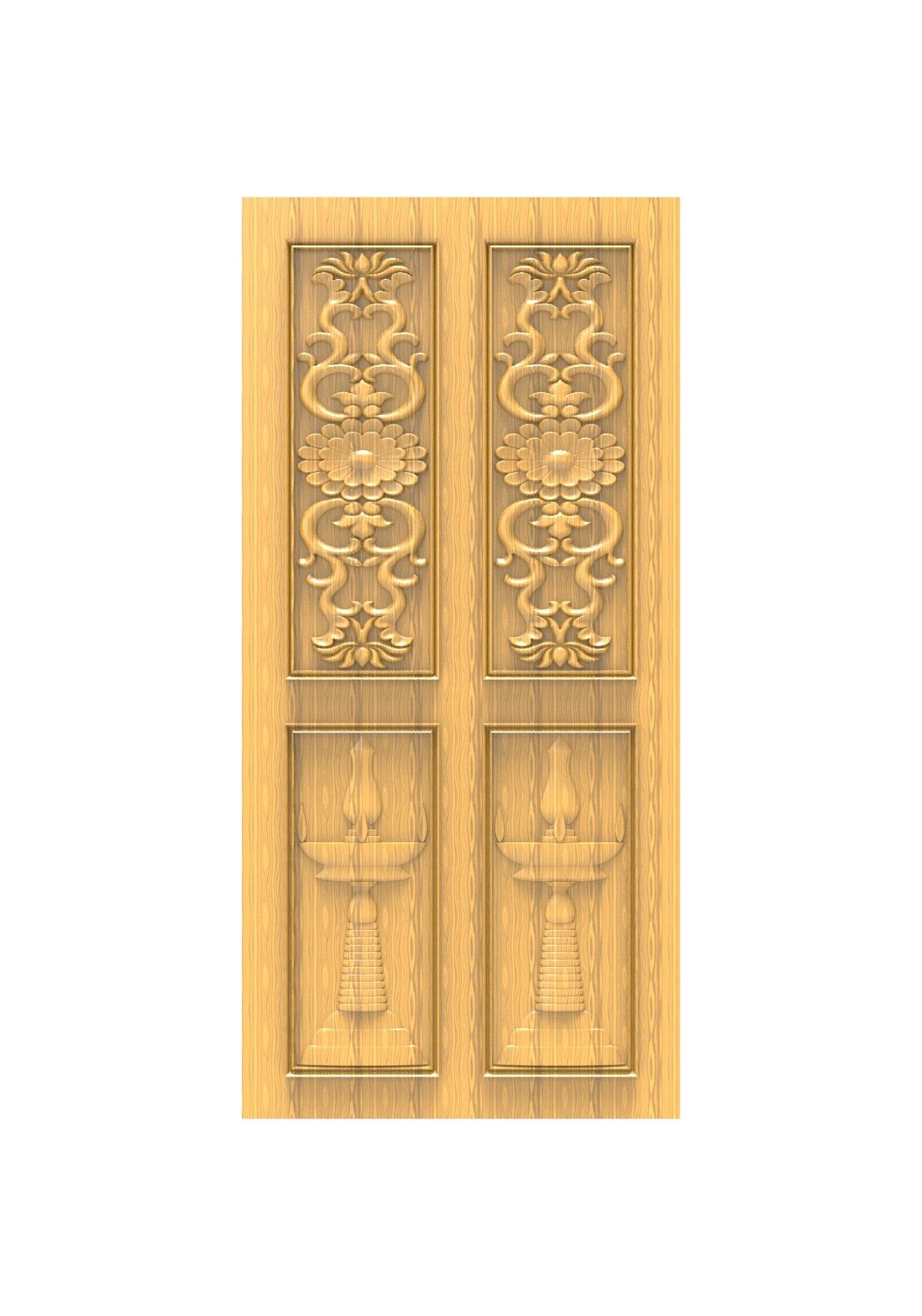 DOUBLE DOOR - 15 Traditional Indian Diya and Floral Motif Carved Door 3D Model