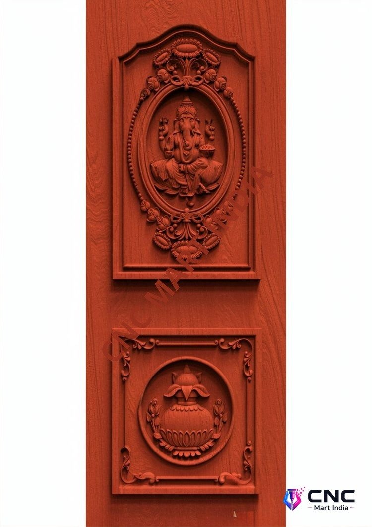 dorr854 - MODEL-20 Lord Ganesha and Kalash Divine Carved Wooden Door Design
