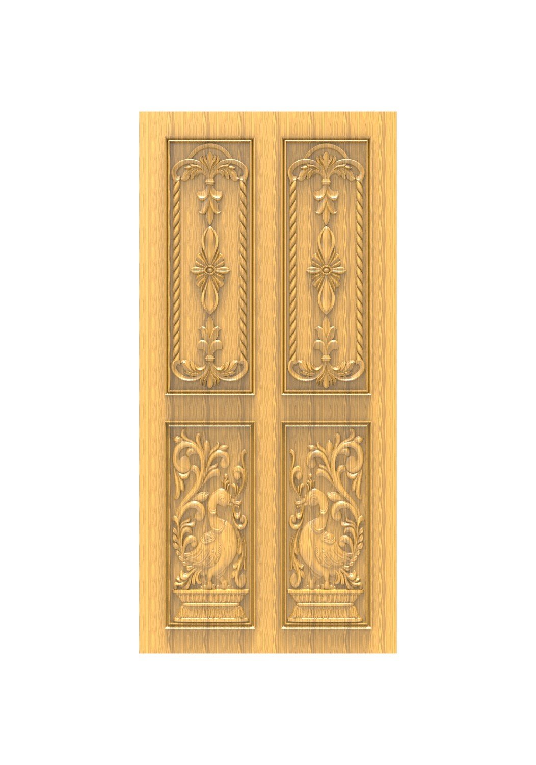 DOUBLE DOOR - 16 Elegant Floral & Peacock Heritage Wood Carving Design
