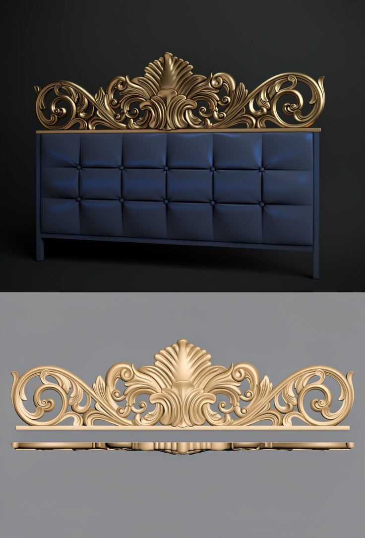 Luxury Bed Designs - A-260 Ornate Baroque Floral Headboard 3D Model