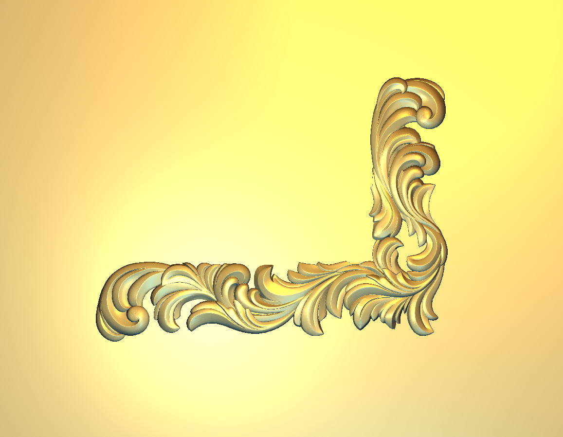 Corner Design - 4-CORNER Classical Baroque Scrollwork Relief 3D Model