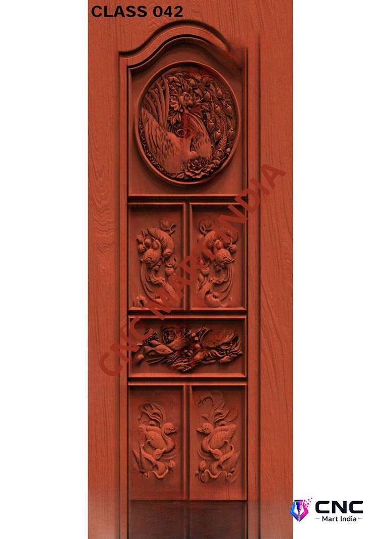 dorr854 - MODEL-42 Traditional Peacock and Floral Motif Carved Wooden Door 3D Model