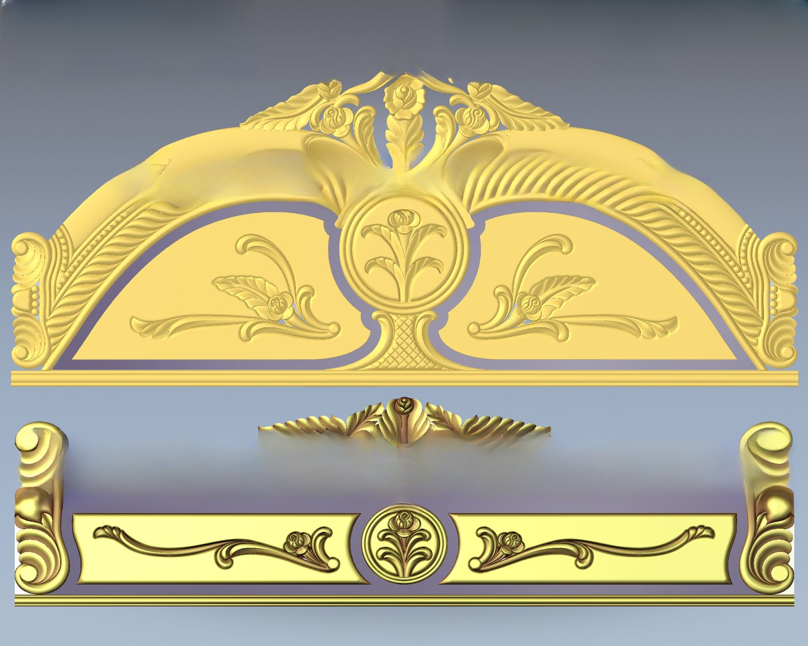 JS Bed - 51 Elegant Floral Heritage Headboard & Bed Panel 3D Relief Model