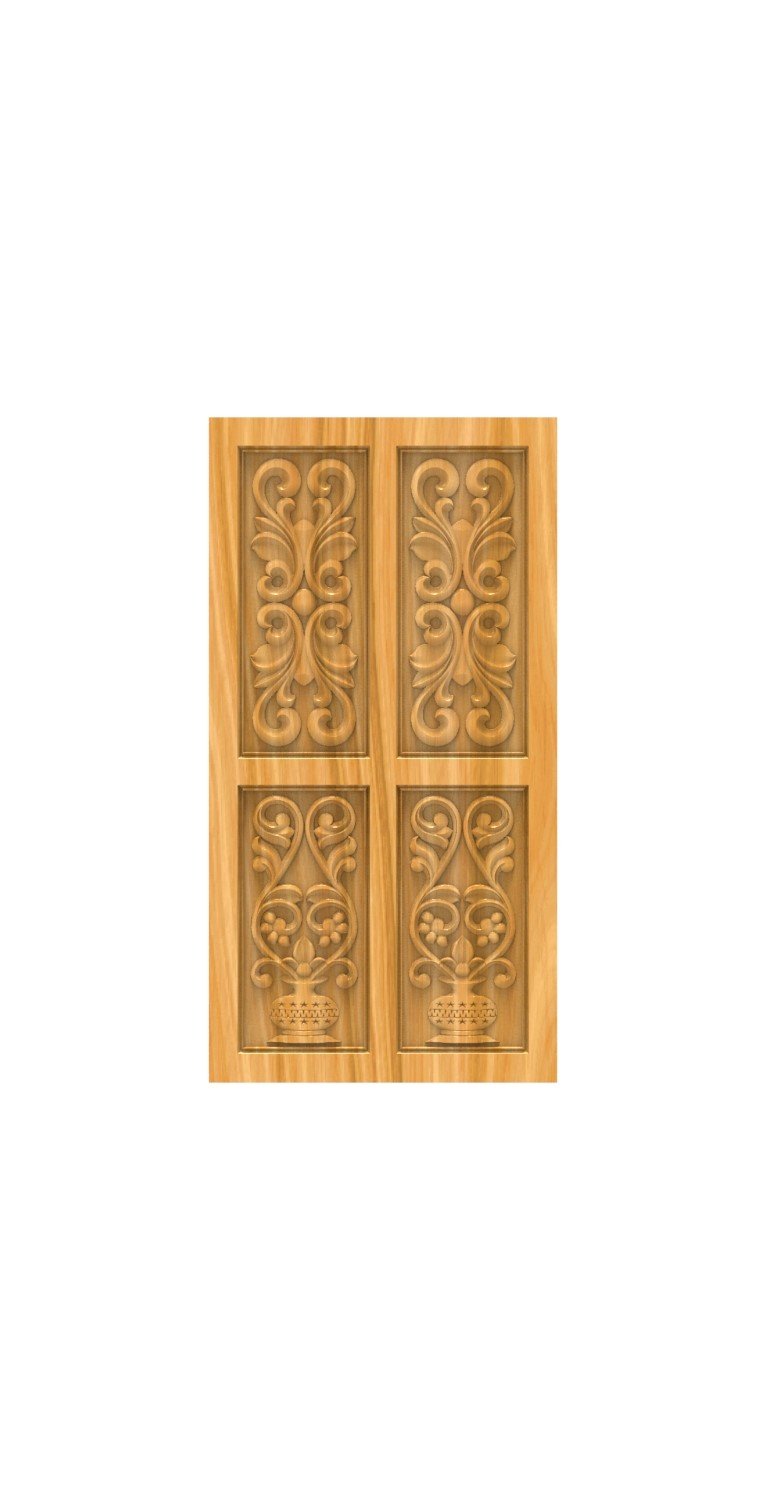 DOUBLE DOOR - 78 Traditional Kalash Floral Carving 3D Relief Model