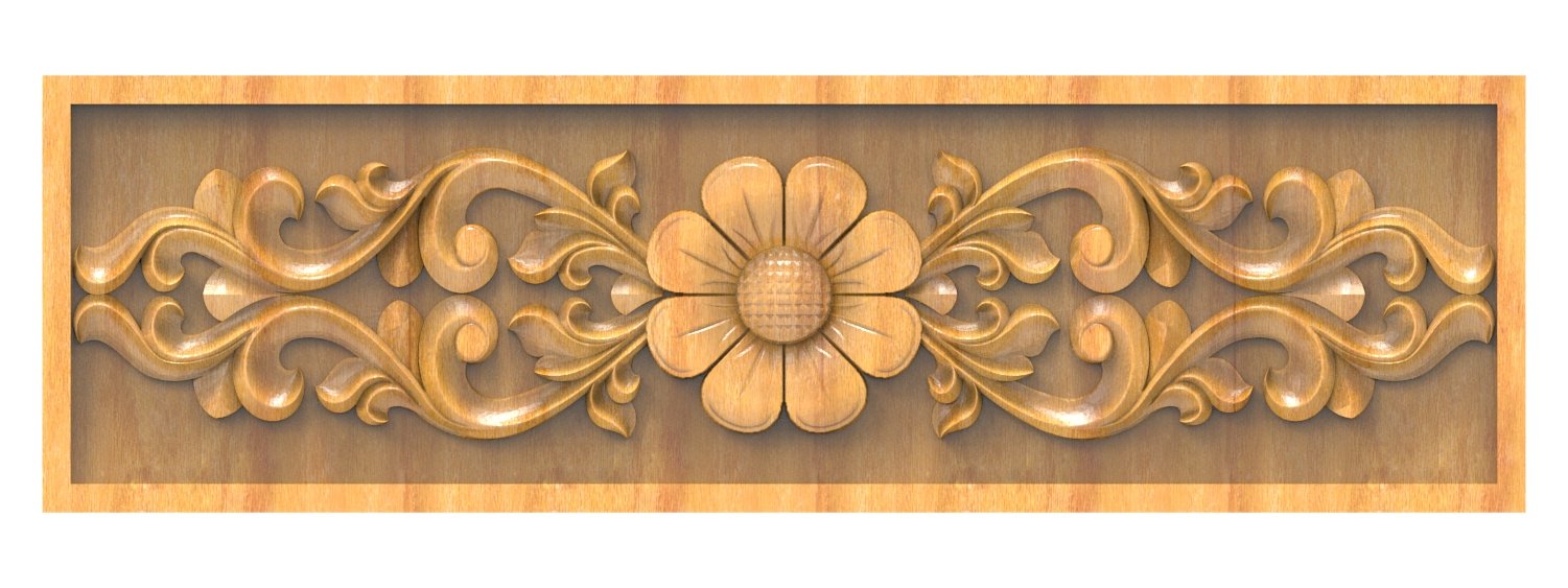 JK DD - 16 Floral Motif Elegant Wood Carving 3D Relief Design