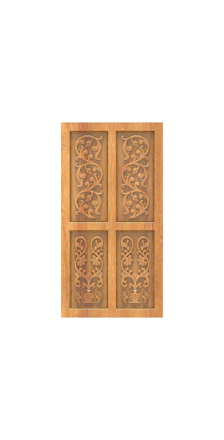 DOUBLE DOOR - 149 Classic Floral Motif Carved Wooden Panel 3D Model