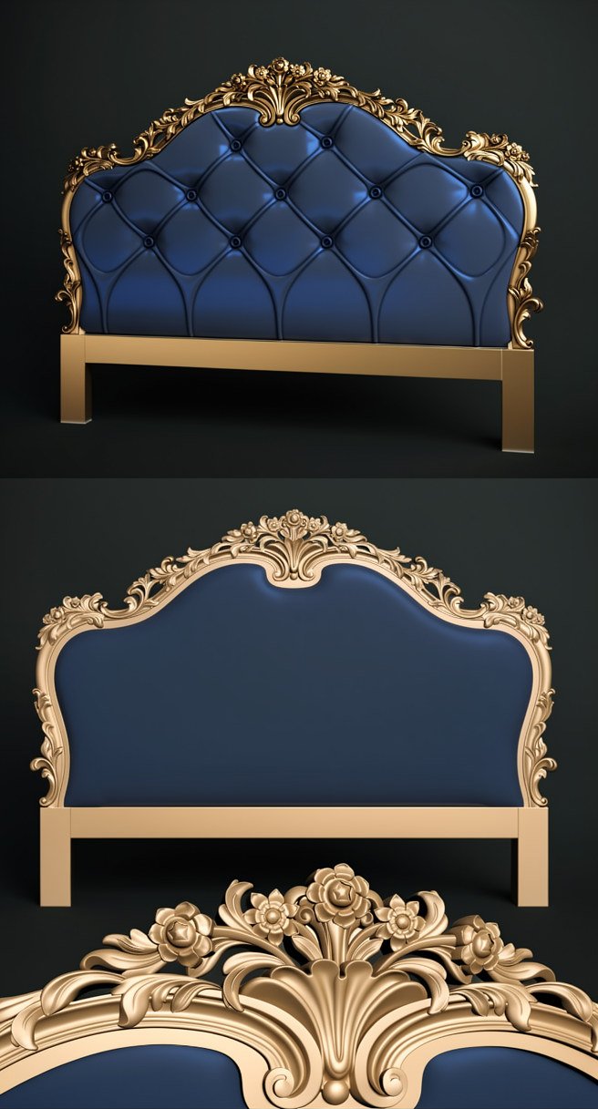 Luxury Bed Designs - A-124 Ornate Baroque Headboard 3D Model