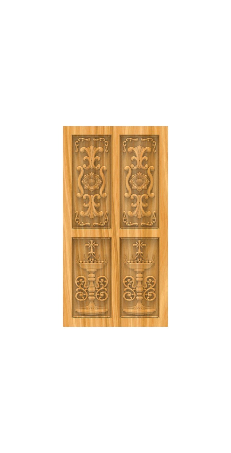 DOUBLE DOOR - 69 Elegant Traditional Diya Motif Carved Wooden Door 3D Model