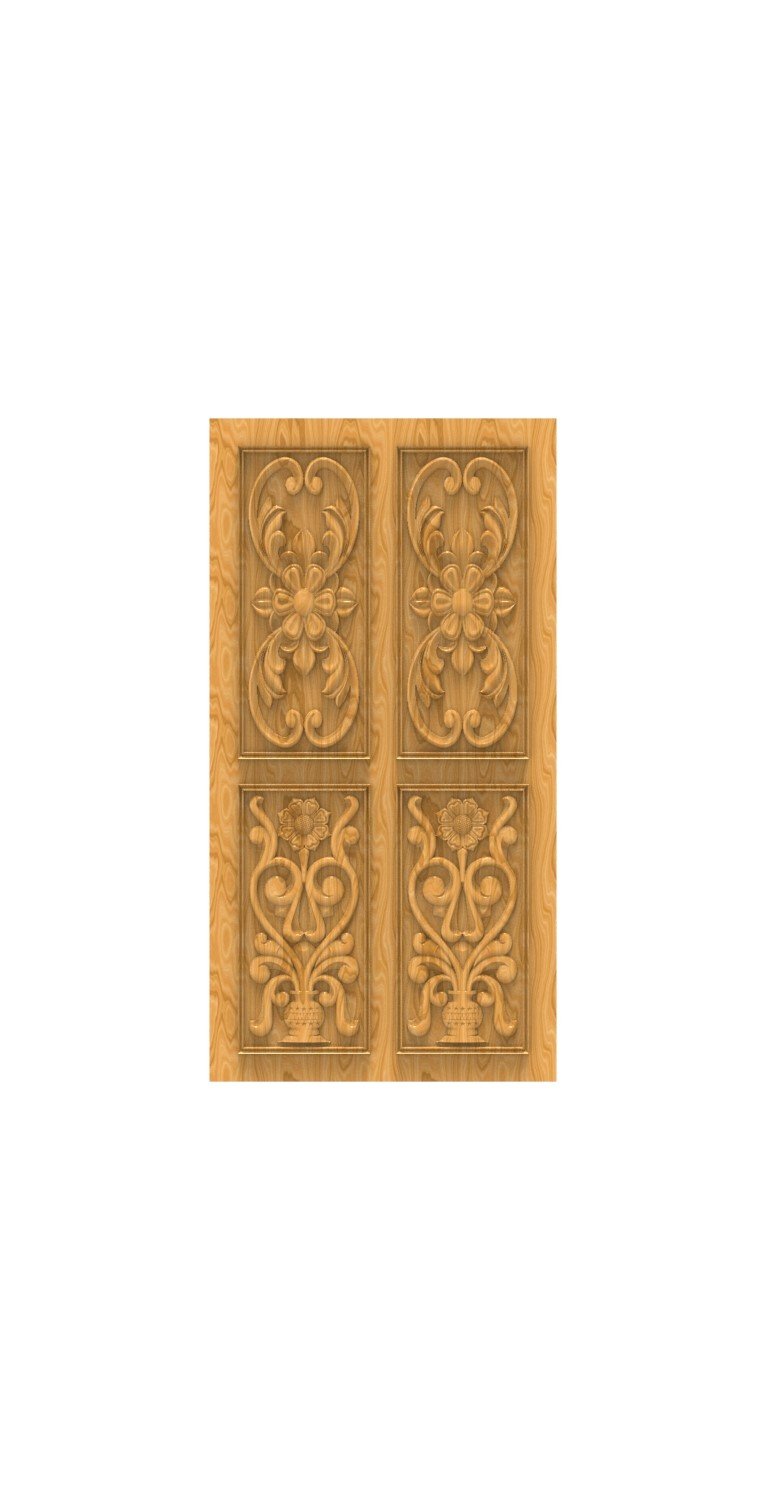DOUBLE DOOR - 33 Floral Ornate Carved Wood Panel 3D Model