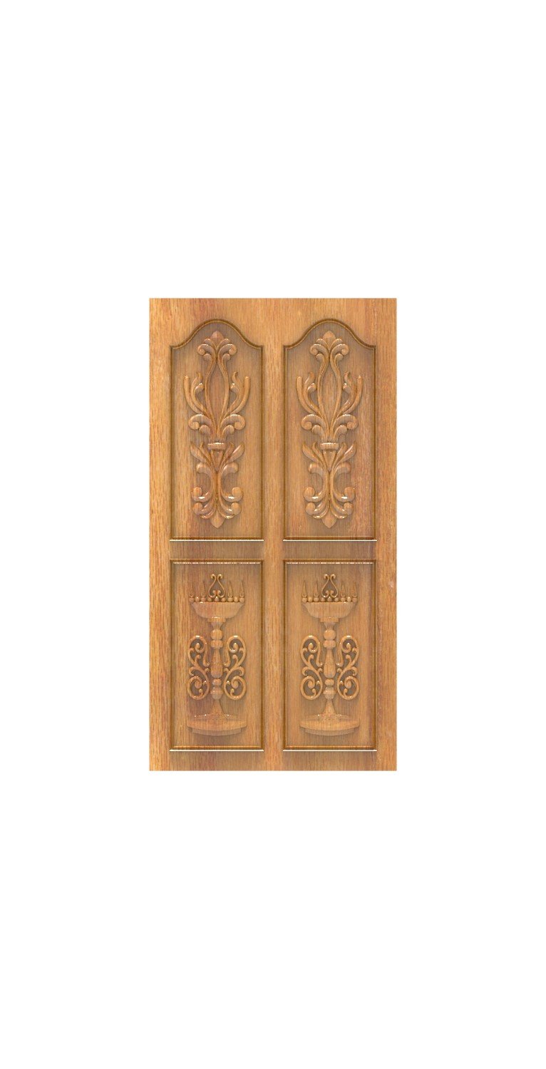 DOUBLE DOOR - 142 Traditional Indian Diya and Floral Motif Carved Wood Design