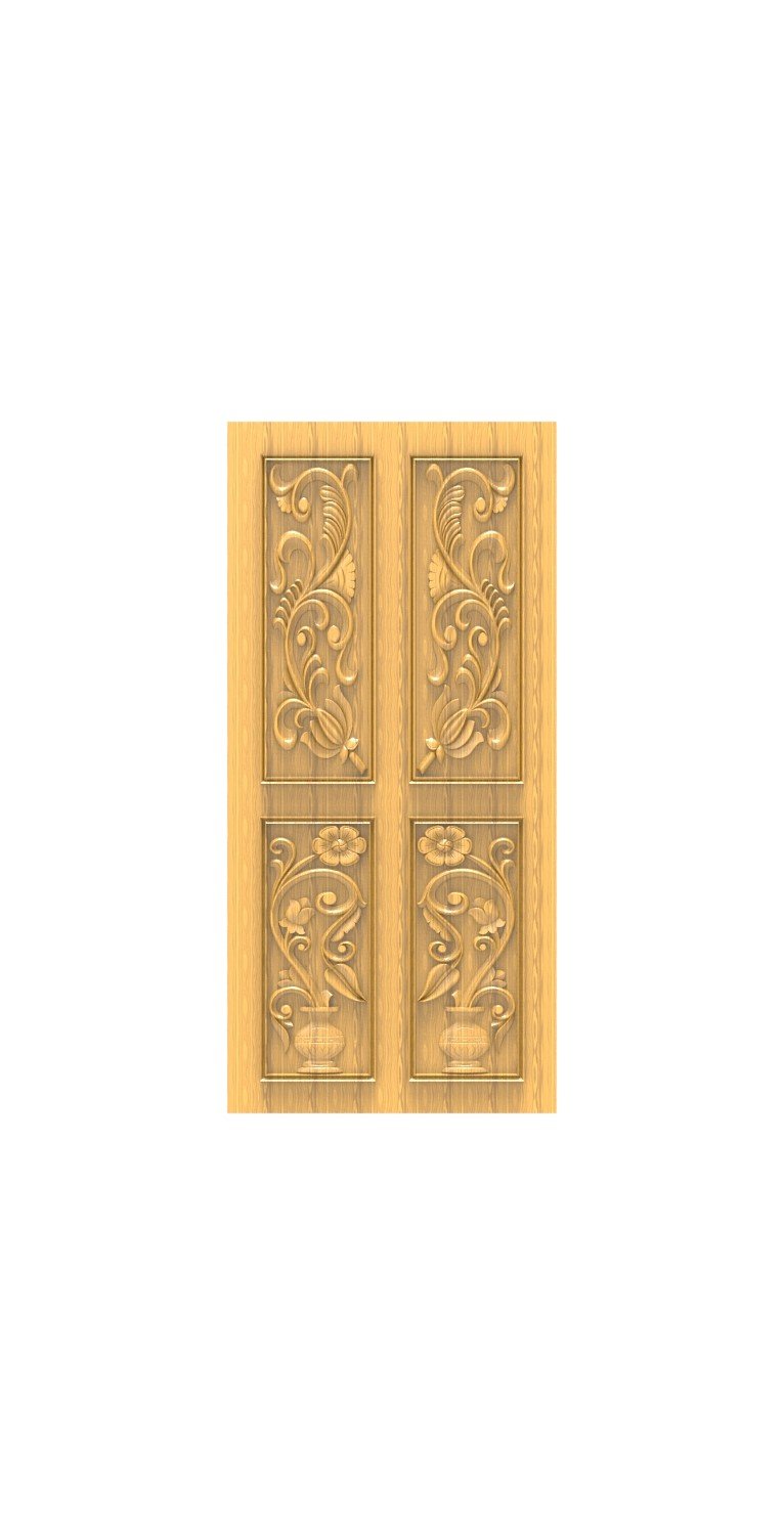 DOUBLE DOOR - 26 Elegant Floral Vase Carved Panel 3D Relief Model