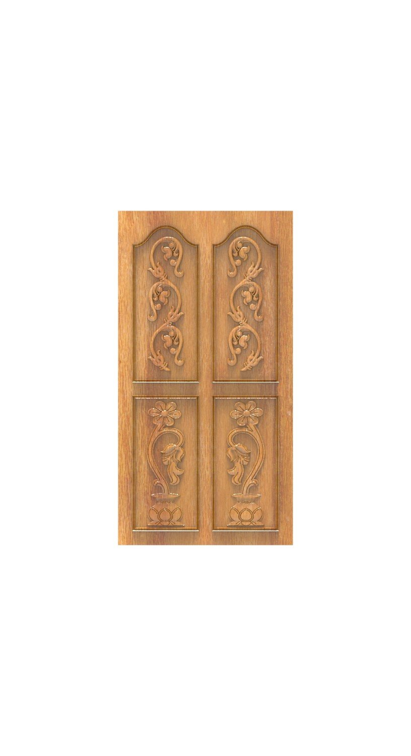 DOUBLE DOOR - 176 Floral Elegance Traditional Carved Wooden Door 3D Model