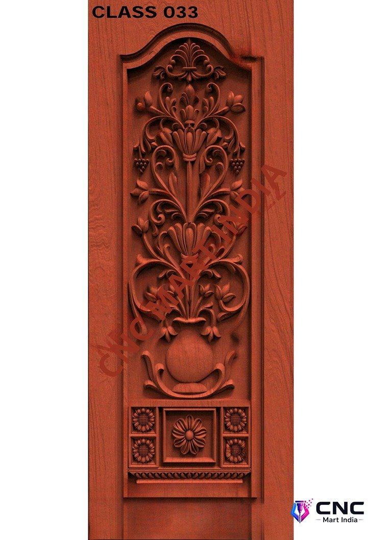 dorr854 - MODEL-33 Elegant Floral Urn Motif Carved Wooden Door 3D Model