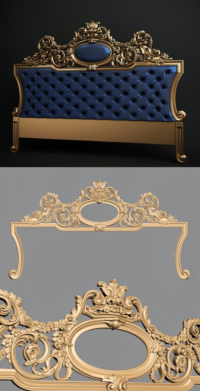 Luxury Bed Designs - A-1165 Baroque Style Ornate Bed Headboard 3D Model