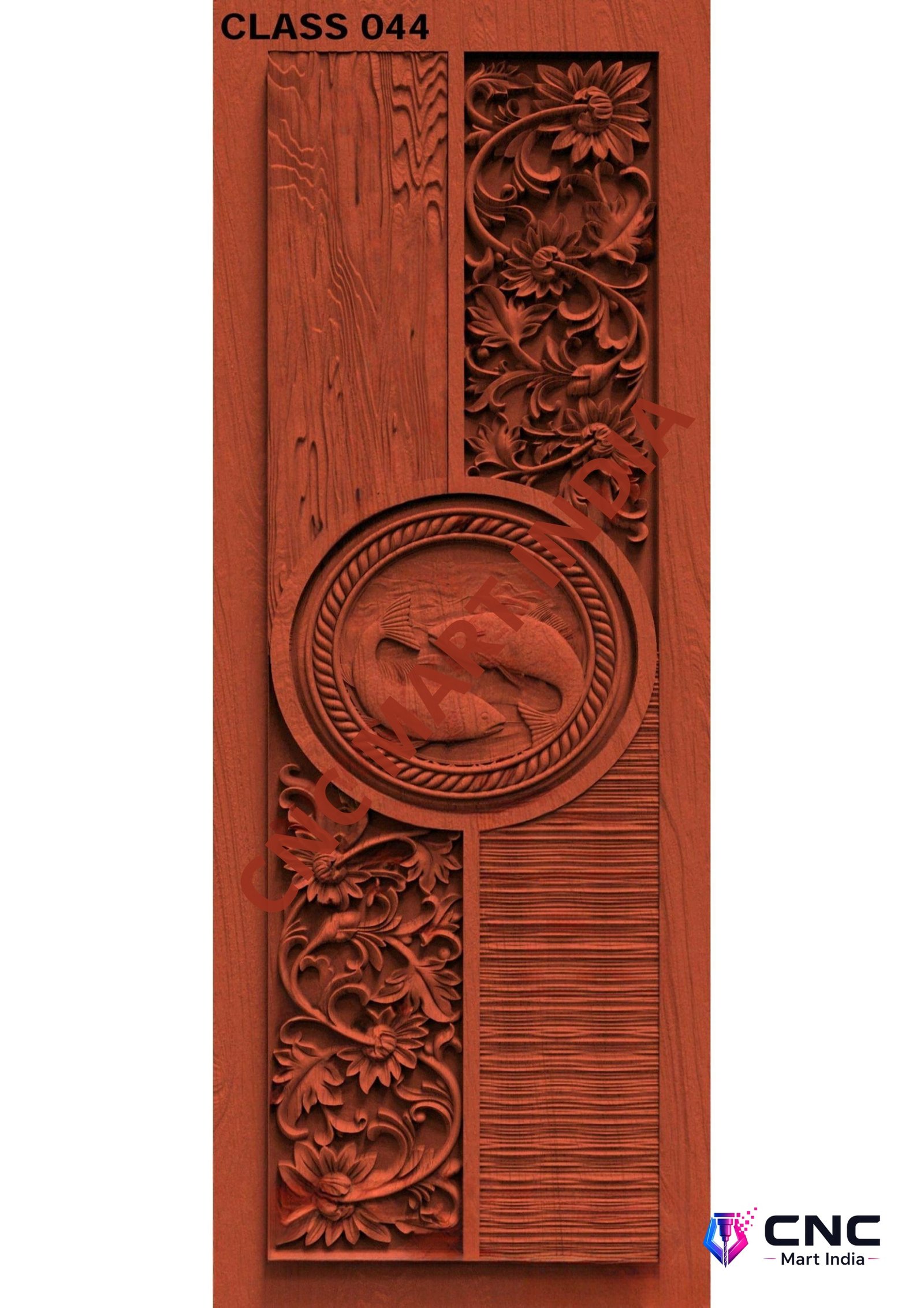 dorr854 - MODEL-44 Elegant Floral Medallion Carved Wood Door 3D Model