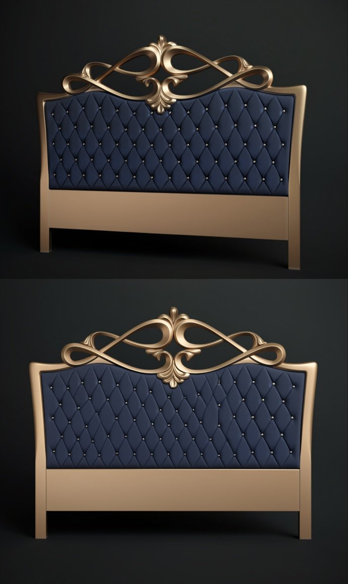 Luxury Bed Designs - A-1179 Ornate Baroque Style Velvet Tufted Headboard 3D Model