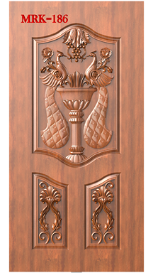NP Door - 186 Peacock and Floral Urn Ornamental Wood Carving Design