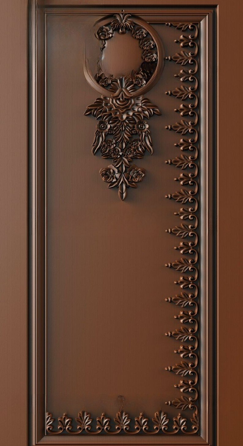 Doors - 20 Elegant Floral Motif CNC Carved Wood Door 3D Model