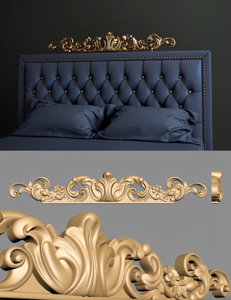 Luxury Bed Designs - A-1198 Exquisite Royal Headboard Ornament Relief