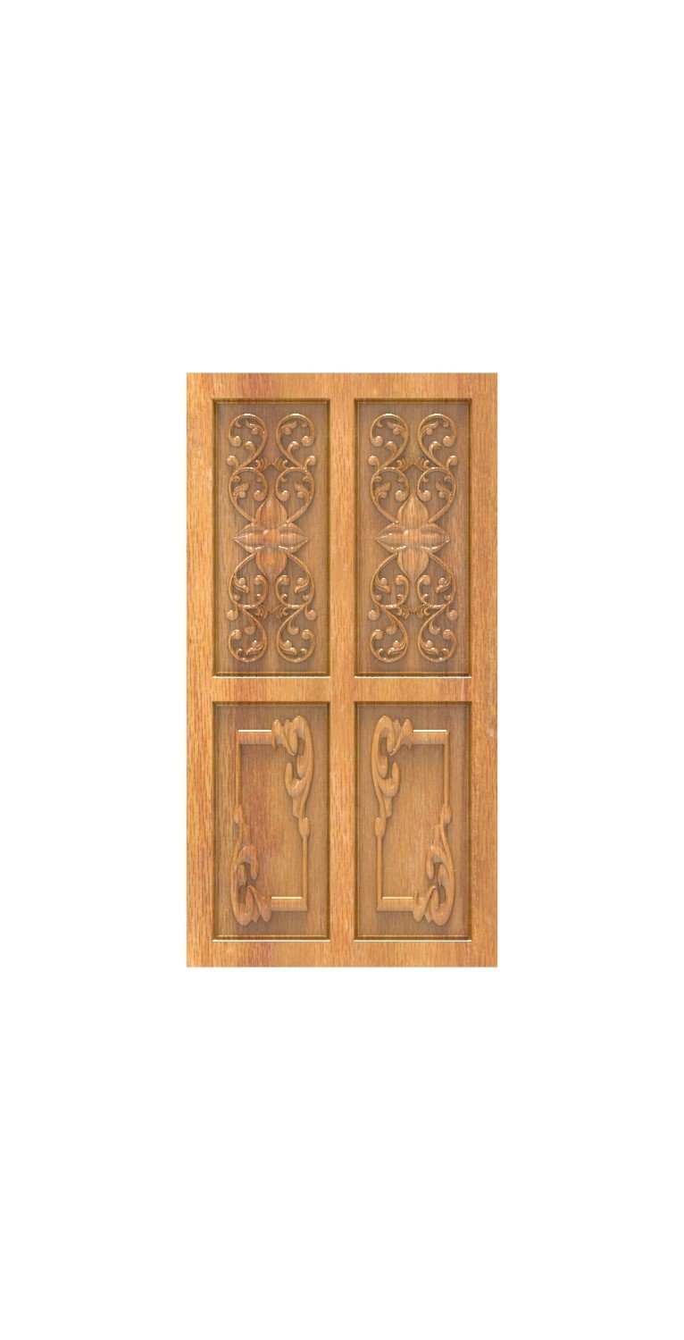 DOUBLE DOOR - 115 Floral Scroll Ornate Carved Wooden Door 3D Model