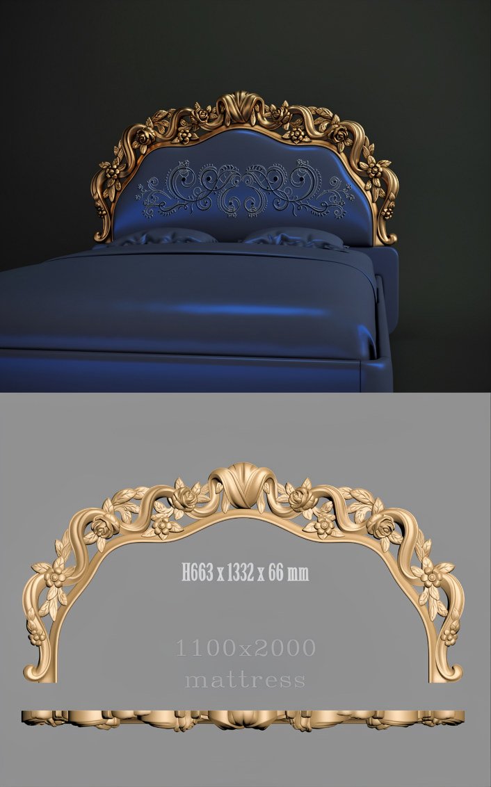 Luxury Bed Designs - A-1170 Ornate Floral Bed Headboard 3D Model