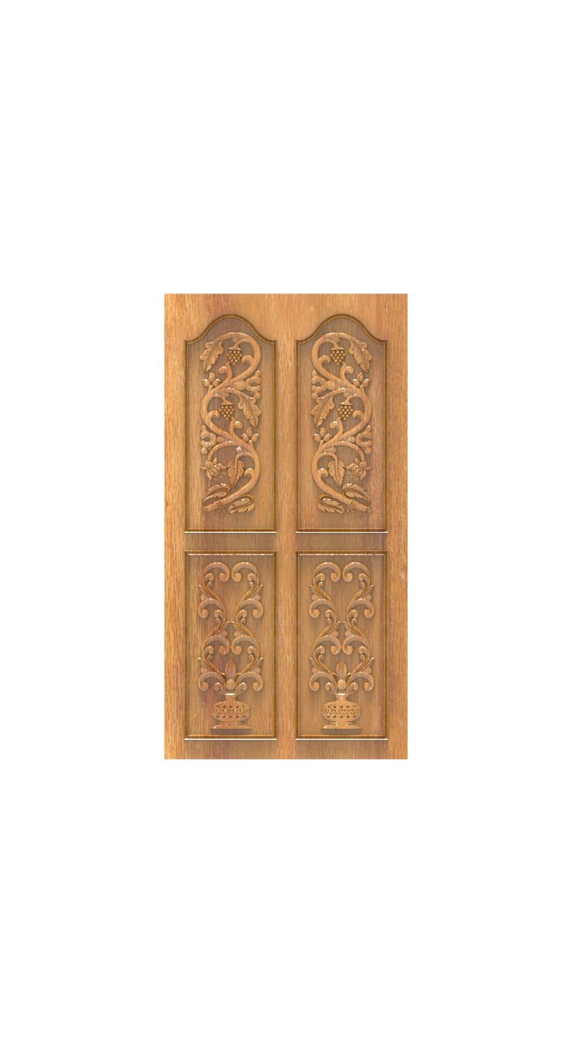 DOUBLE DOOR - 167 Classic Floral Relief Carved Wood Door 3D Model