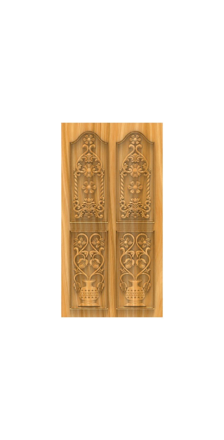 DOUBLE DOOR - 77 Elegant Floral Vase and Ornamental Relief Carving 3D Model