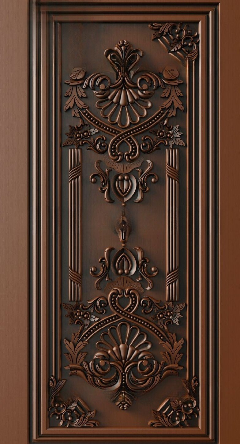 Doors - 3 Elegant Classical Floral Scrollwork Relief Carved Door 3D Model