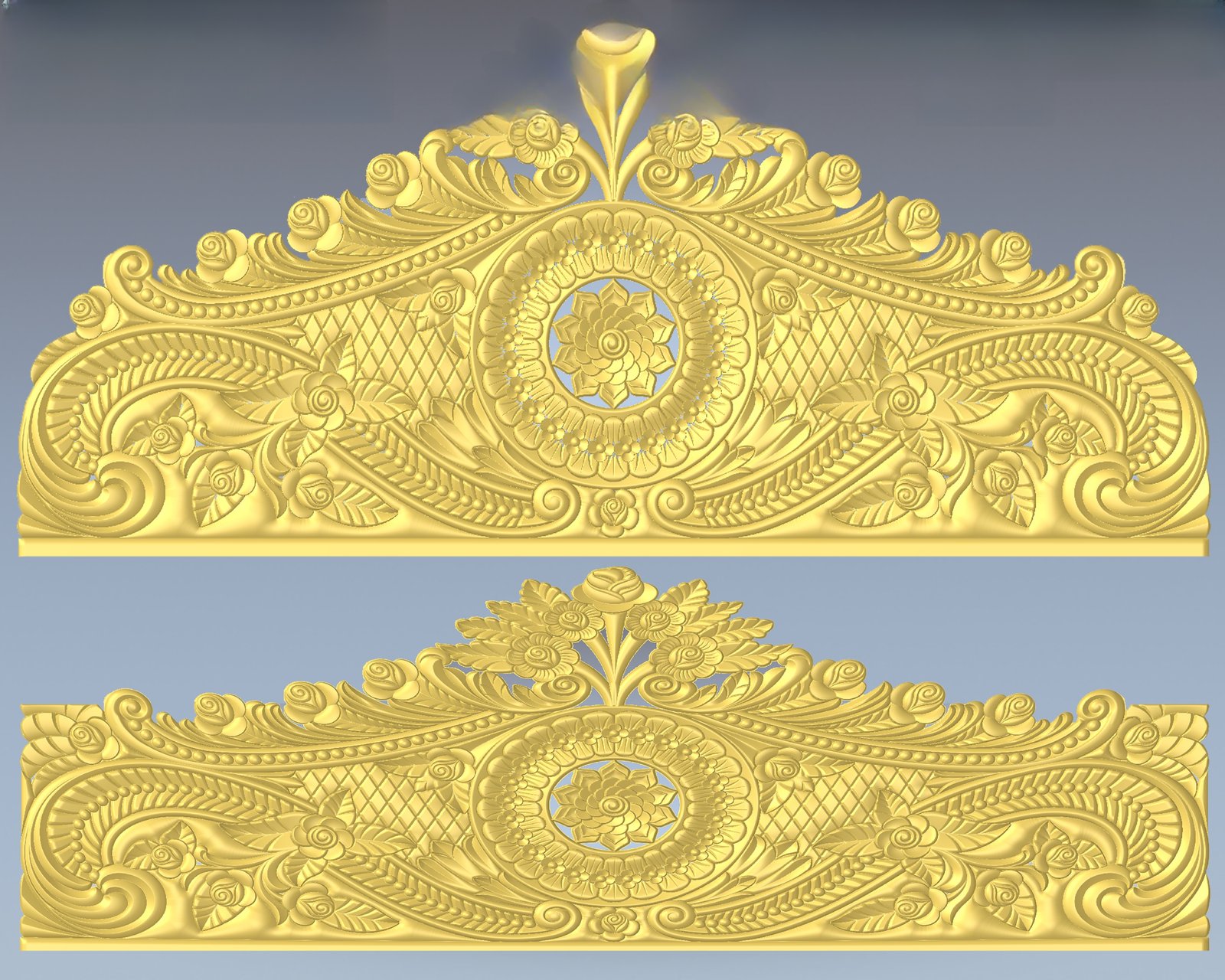JS Bed - 53 Floral Crown Ornamentation Carving Design 3D Model