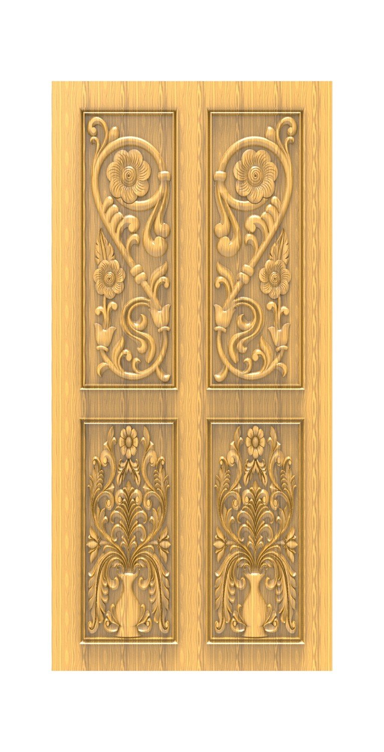 DOUBLE DOOR - 21 Traditional Floral Motif Carved Double Panel Door Design