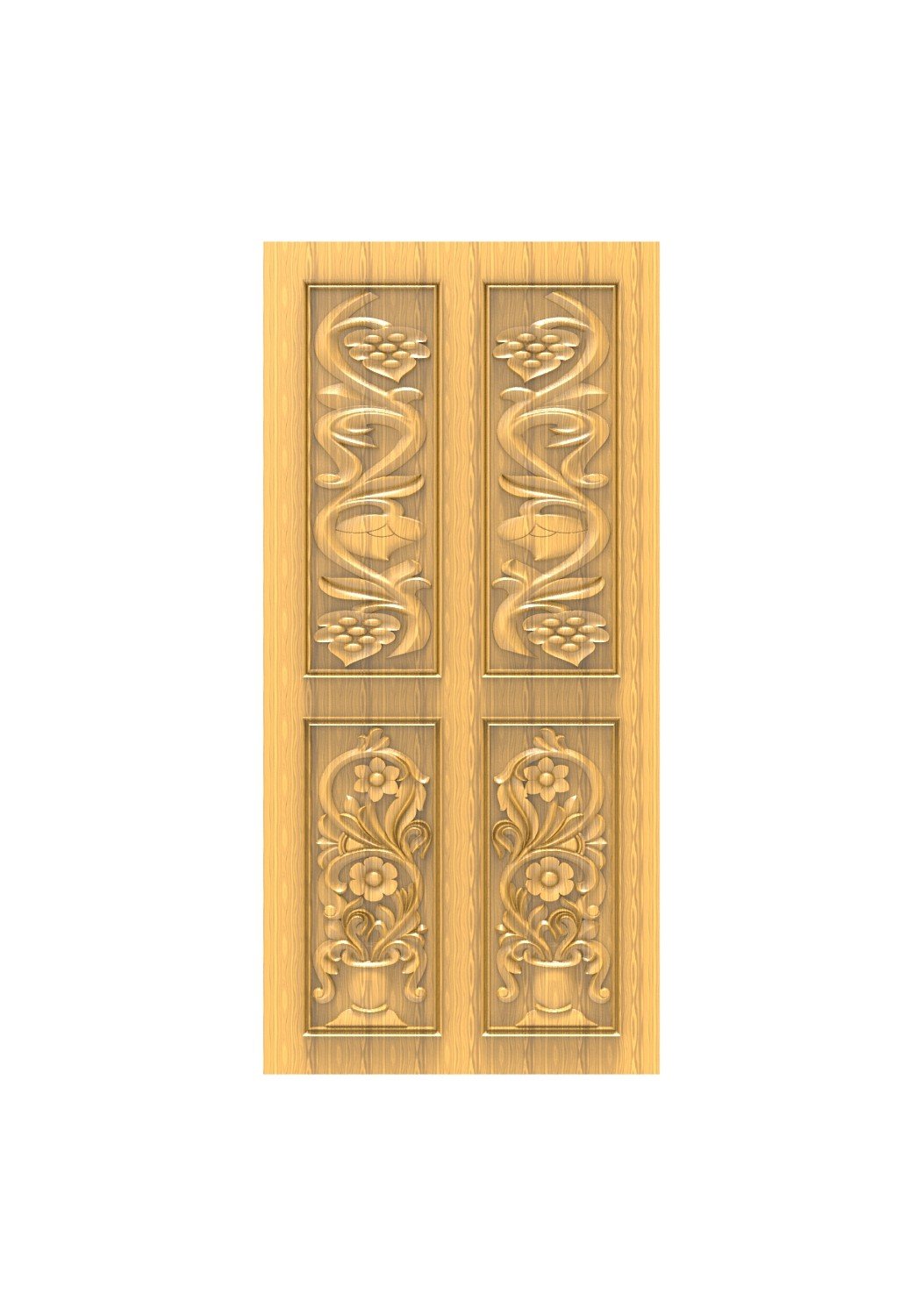 DOUBLE DOOR - 19 Floral Elegance Symmetrical Relief Carving 3D Model