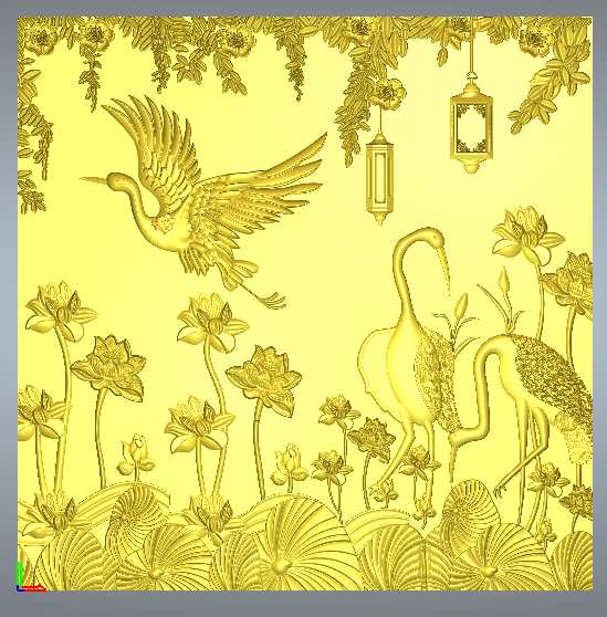 3D Crane Birds with Lotus Flowers CNC Relief Design – ArtCAM RLF File