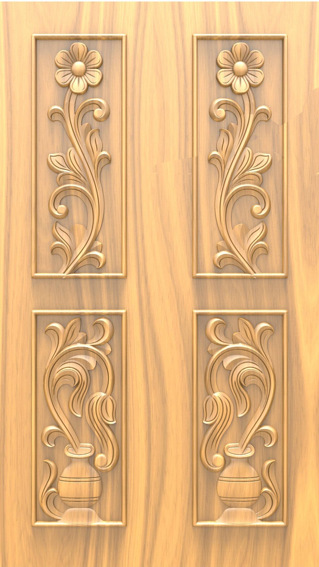 DOUBLE DOOR - D-06 Floral Vase Relief Carving 3D Model