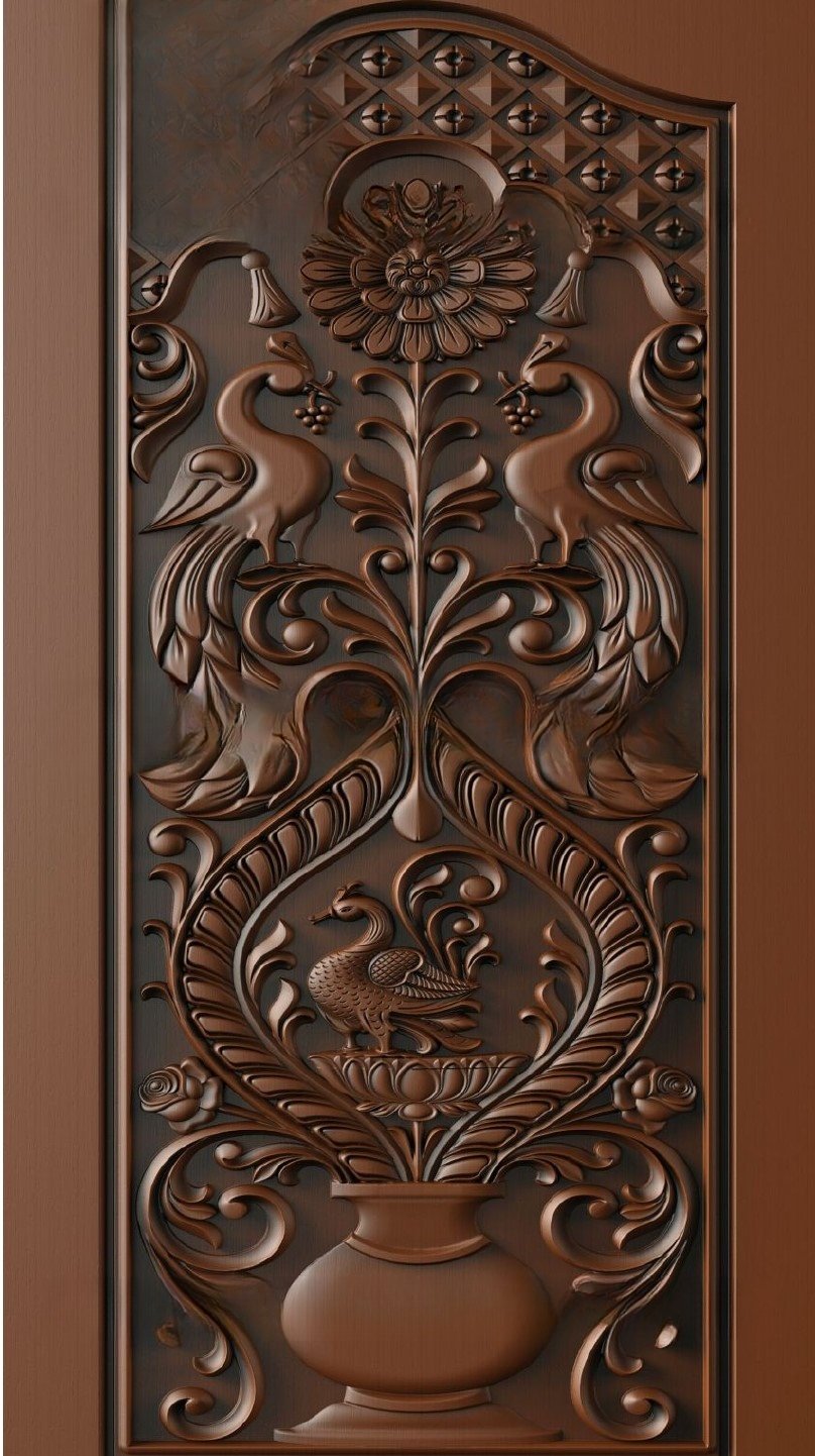Doors - 22 Majestic Peacock and Urn Traditional Wood Carving Design