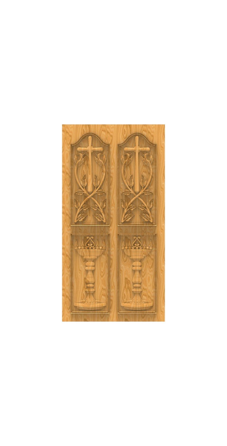 DOUBLE DOOR - 54 Christian Spiritual Cross and Chalice Relief Carving 3D Model