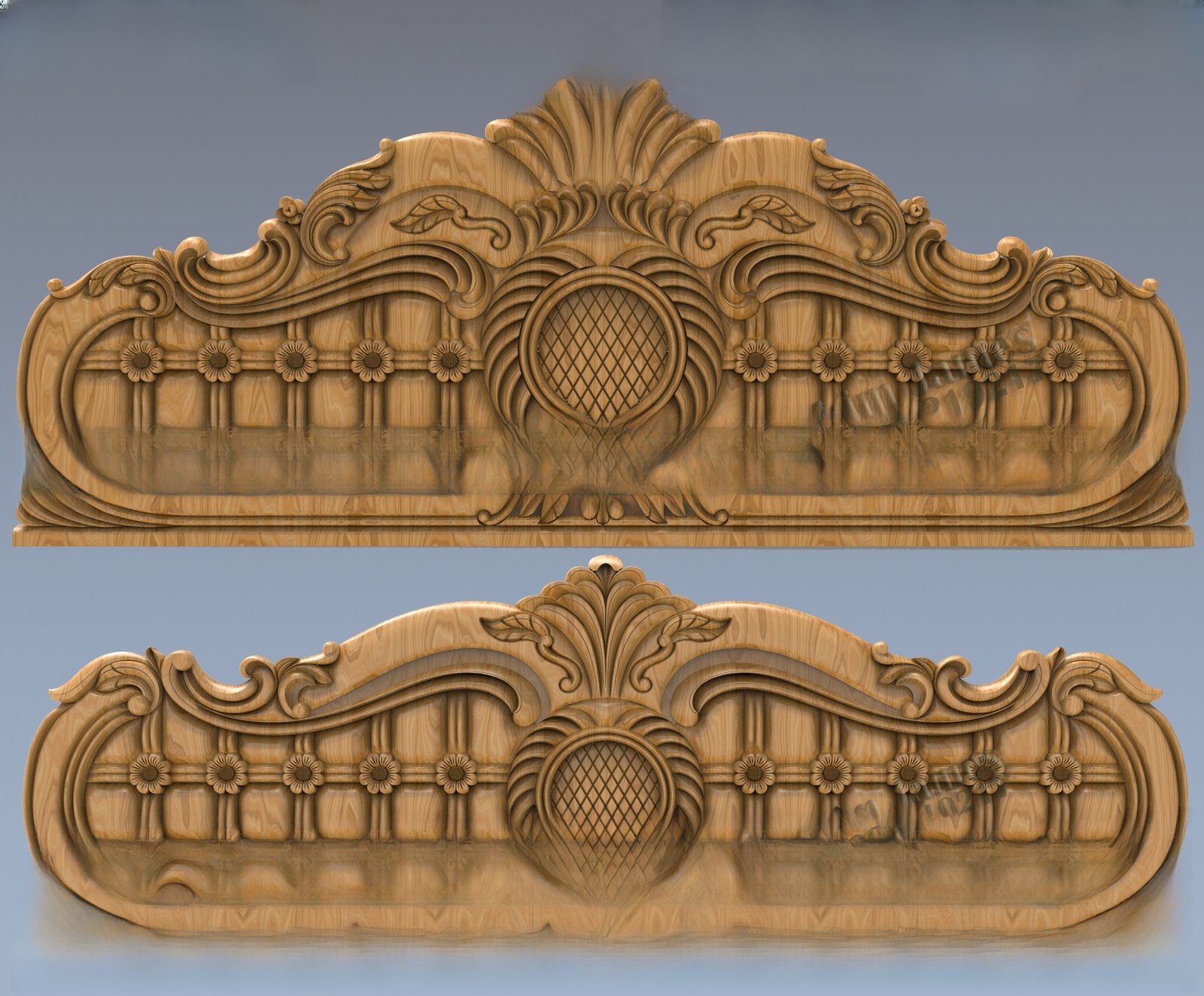 JS Bed - 92 Ornate Floral Bed Headboard 3D Relief Carving Design