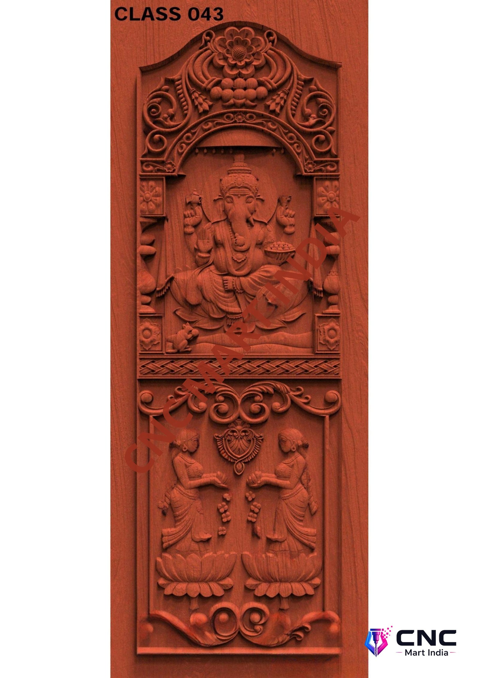 dorr854 - MODEL-43 Lord Ganesha and Goddess Lakshmi Divine Carved Wooden Door 3D Model