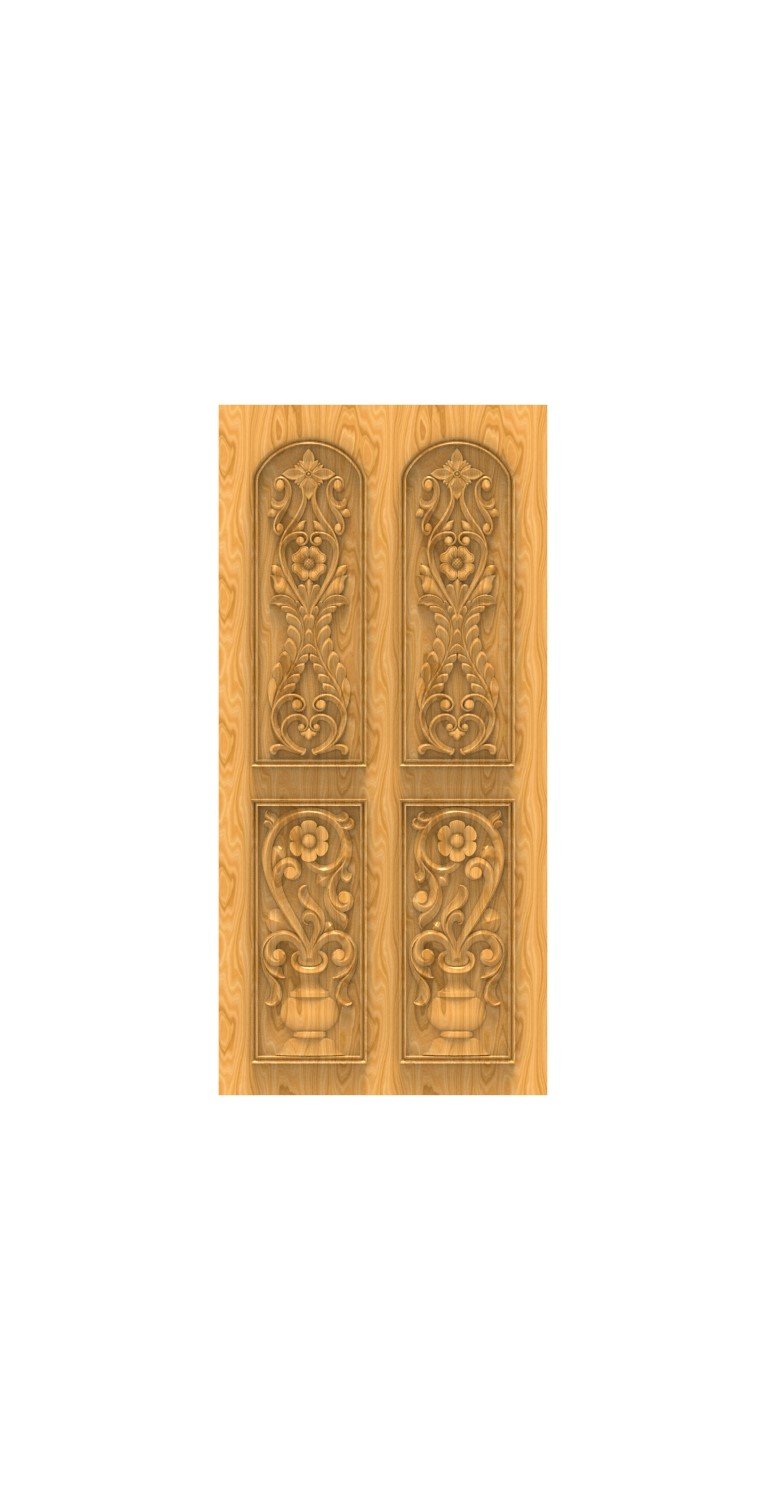 DOUBLE DOOR - 31 Floral Vase Intricate Carved Woodwork 3D Model
